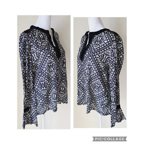 Lucky Brand Velvet Tunic Women Small Embroidered Boho Black NWT Bell Sleeves NWT - Picture 2 of 12